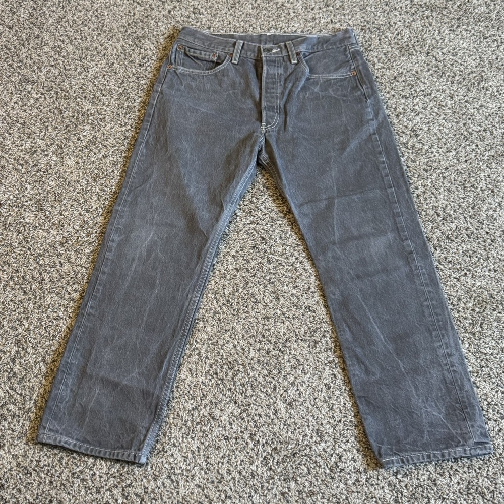 Levis 501 Jeans Men 32x30 Gray Button Fly Denim Lighting Faded Straight Y2K